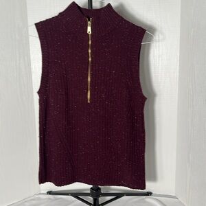 Talbots Women’s Burgundy Ribbed Knit Sleeveless Half Zip Mock Neck Sweater Vest